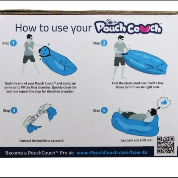 POUCH COUCH INFLATABLE SEATING CUSHION – BLUE – OUTDOOR/INDOOR – RIPSTOP FABRIC - Picture 5 of 6